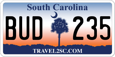 SC license plate BUD235