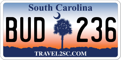 SC license plate BUD236