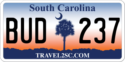 SC license plate BUD237