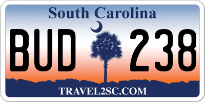 SC license plate BUD238
