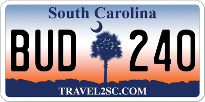SC license plate BUD240