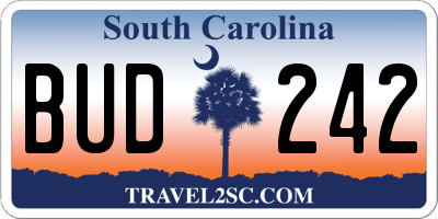 SC license plate BUD242
