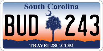 SC license plate BUD243