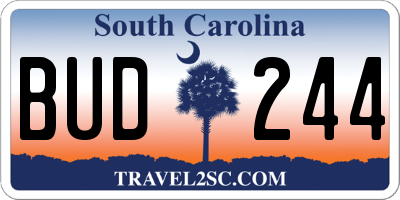 SC license plate BUD244