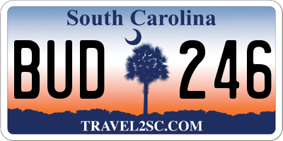 SC license plate BUD246