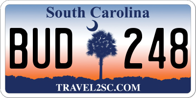 SC license plate BUD248
