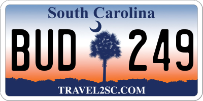 SC license plate BUD249