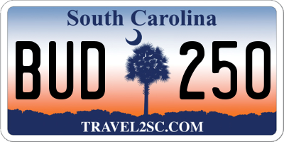 SC license plate BUD250