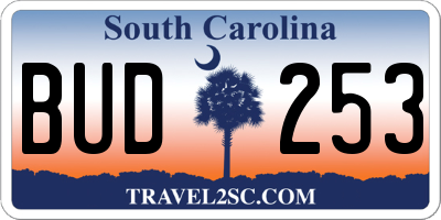 SC license plate BUD253