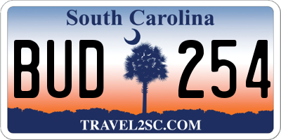 SC license plate BUD254