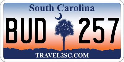 SC license plate BUD257