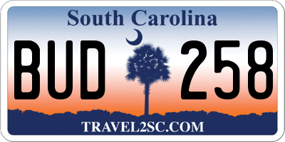 SC license plate BUD258
