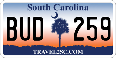SC license plate BUD259