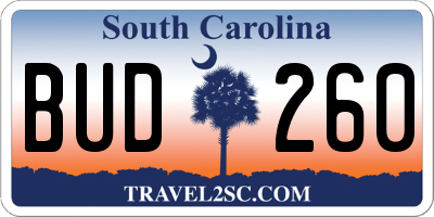 SC license plate BUD260