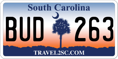 SC license plate BUD263