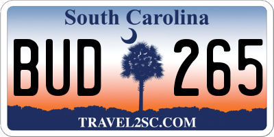 SC license plate BUD265