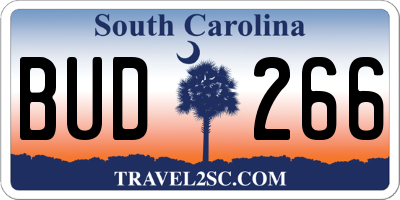 SC license plate BUD266