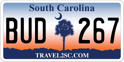 SC license plate BUD267
