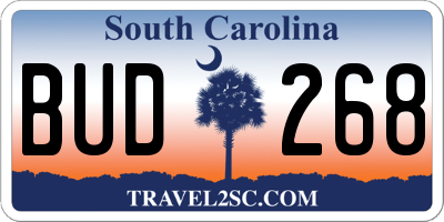 SC license plate BUD268