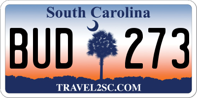 SC license plate BUD273