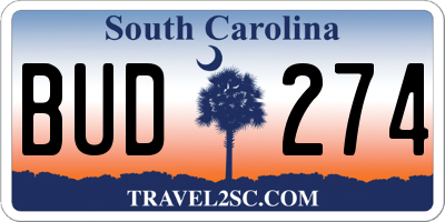 SC license plate BUD274