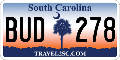 SC license plate BUD278