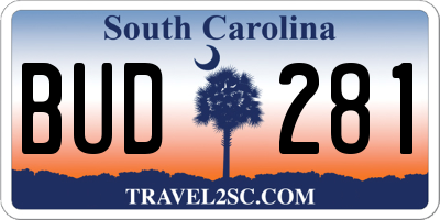 SC license plate BUD281