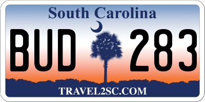 SC license plate BUD283