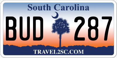 SC license plate BUD287