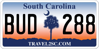 SC license plate BUD288