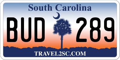 SC license plate BUD289