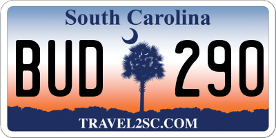 SC license plate BUD290