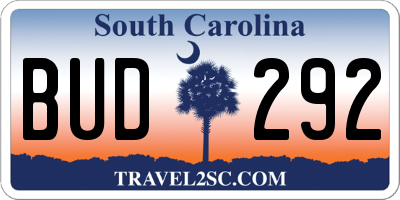 SC license plate BUD292