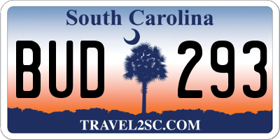 SC license plate BUD293