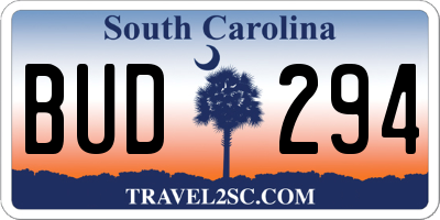 SC license plate BUD294
