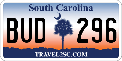 SC license plate BUD296