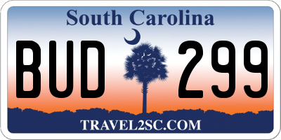 SC license plate BUD299