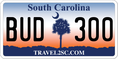 SC license plate BUD300