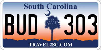 SC license plate BUD303