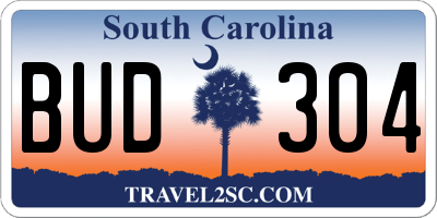 SC license plate BUD304