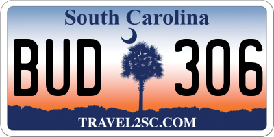 SC license plate BUD306