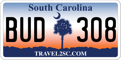 SC license plate BUD308