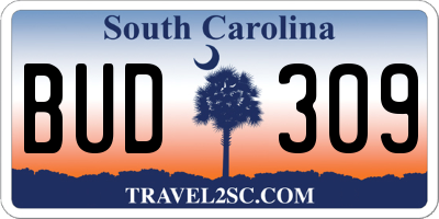 SC license plate BUD309