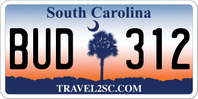 SC license plate BUD312