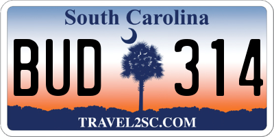SC license plate BUD314