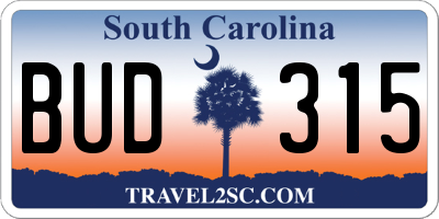 SC license plate BUD315
