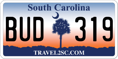SC license plate BUD319