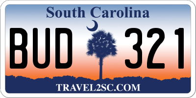 SC license plate BUD321
