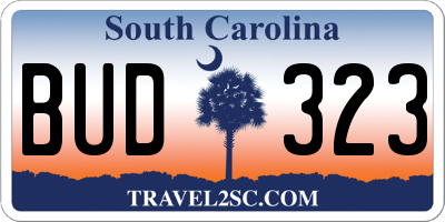 SC license plate BUD323