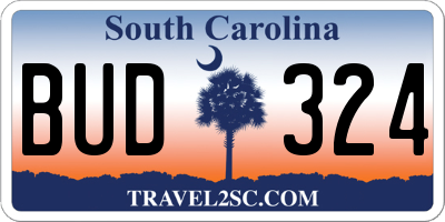 SC license plate BUD324